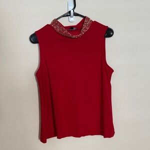 Tiana B. Ruby Silky Sleeveless Top with Beaded Collar